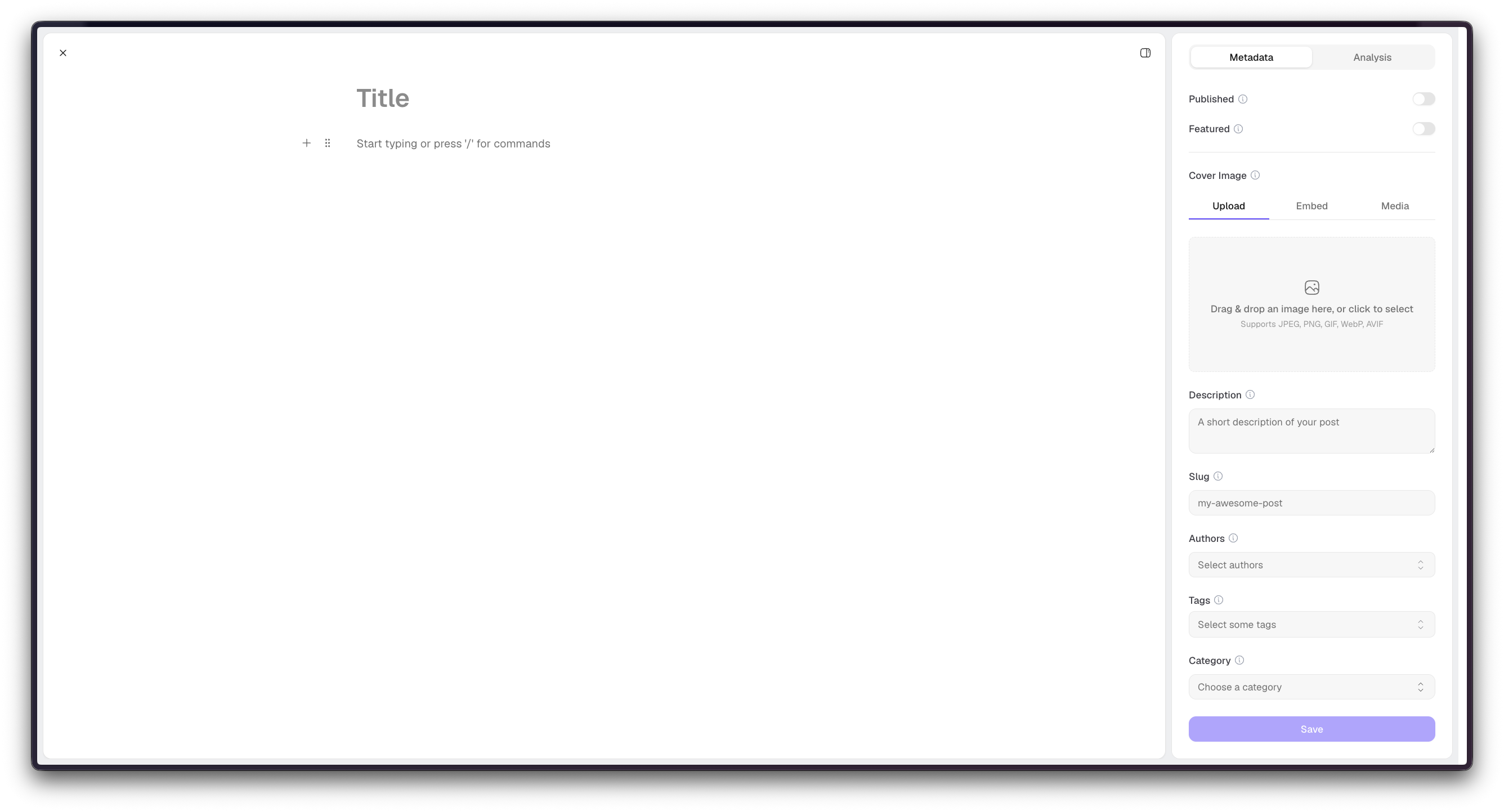 The Marble post editor