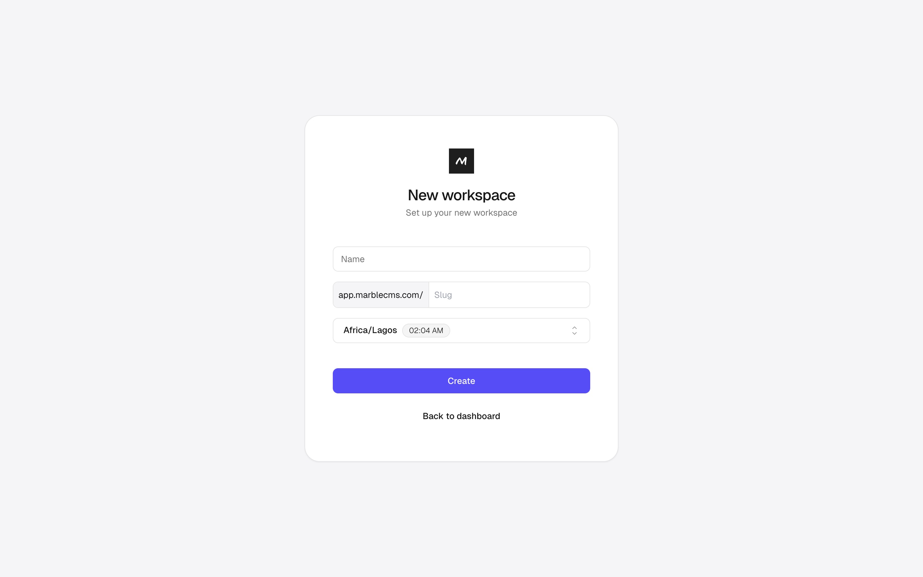 Create a new workspace modal