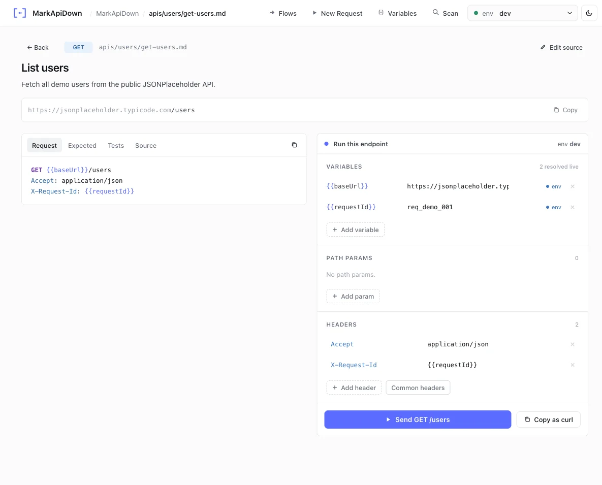 Endpoint runner — request builder and response viewer