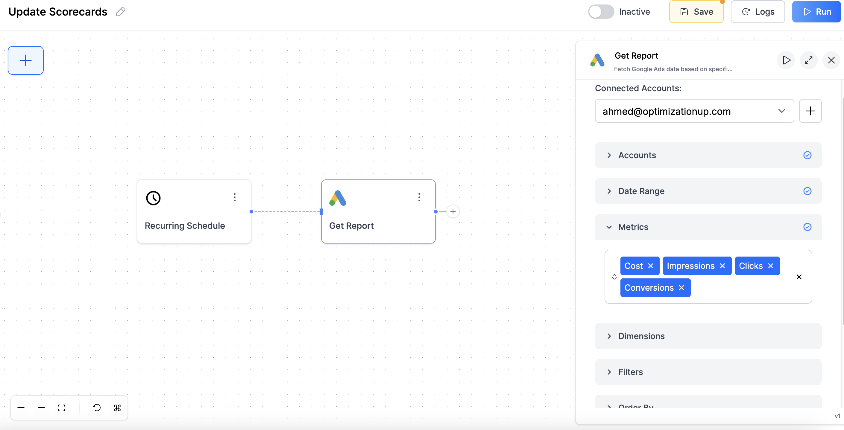 Google Ads node for totals