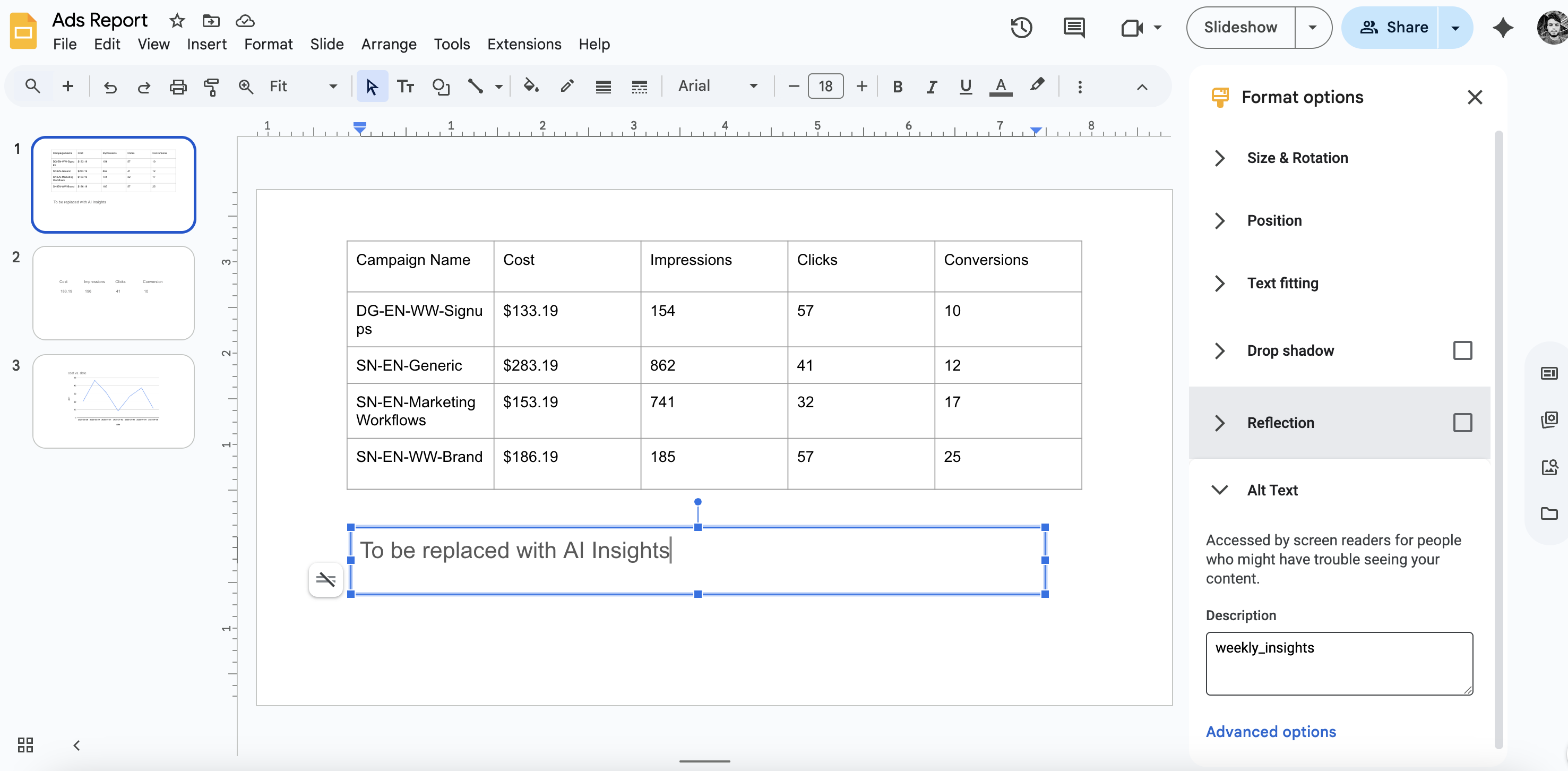 Google Slides text box alt text