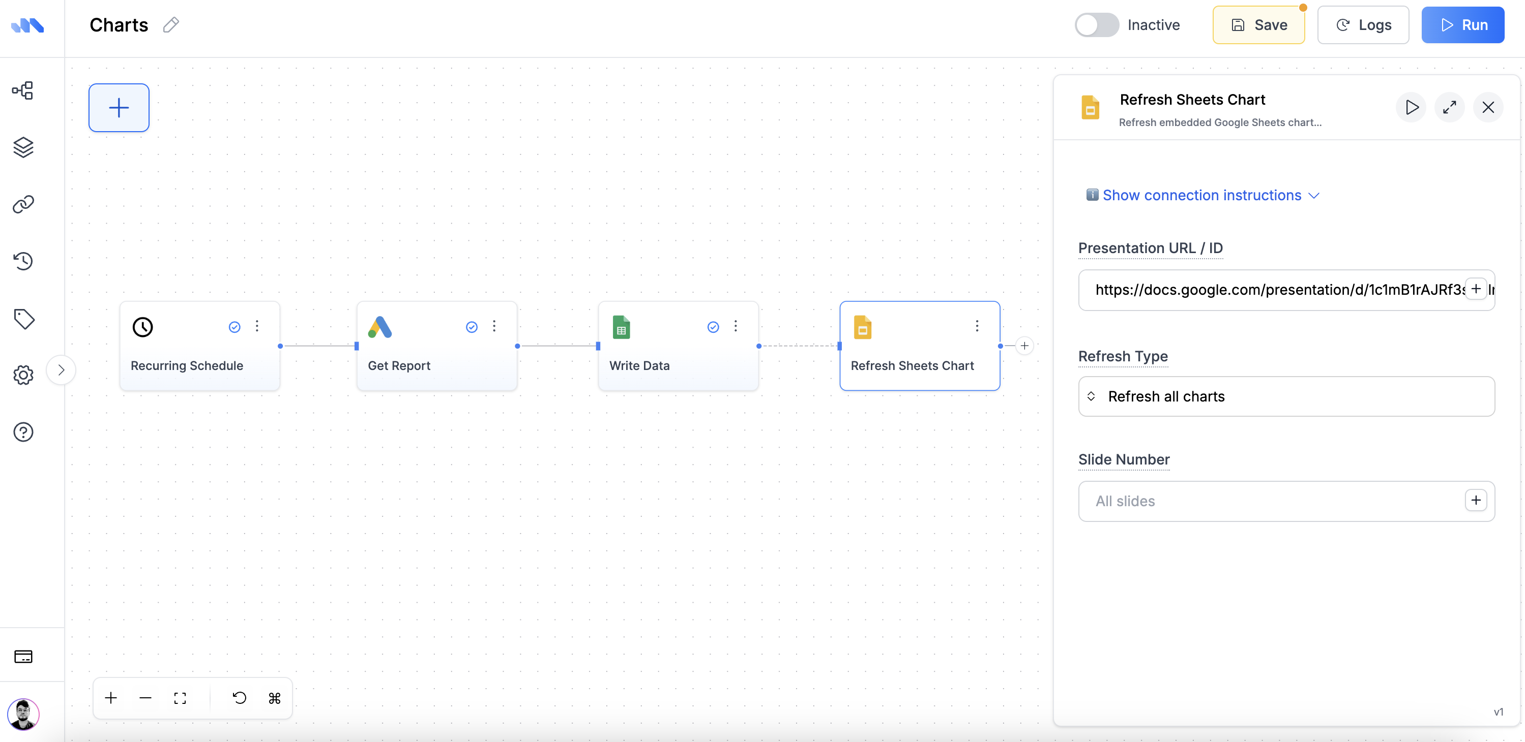 Google Slides Refresh Chart node
