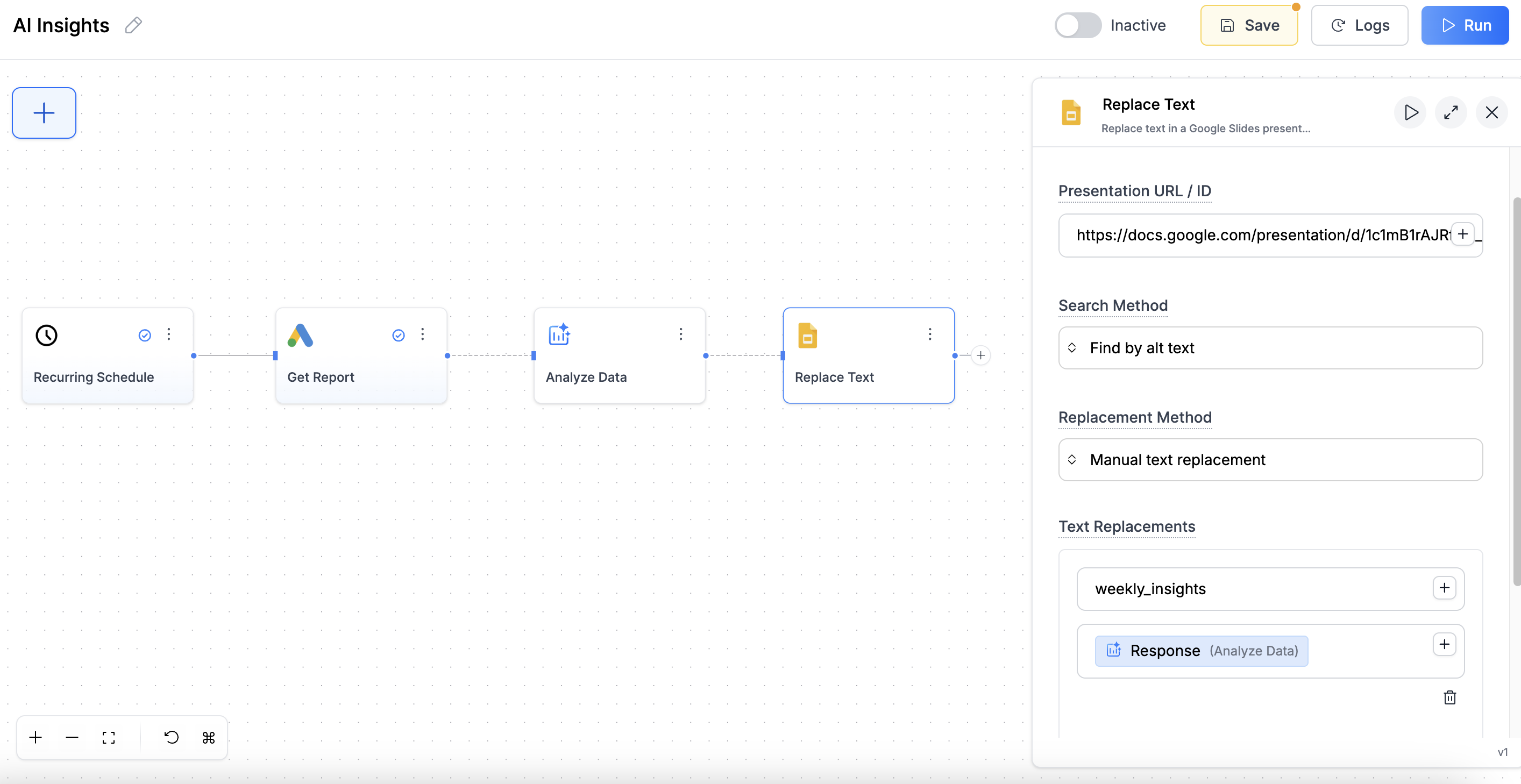 Google Slides Replace Text node