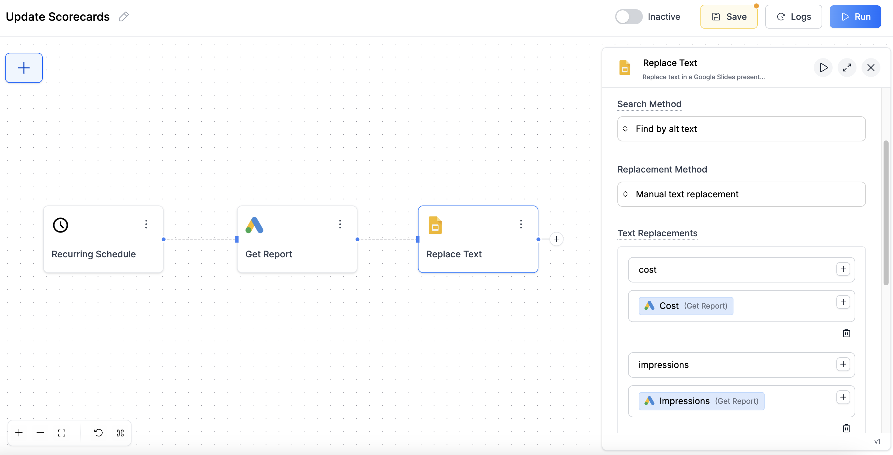 Google Slides node for scorecards