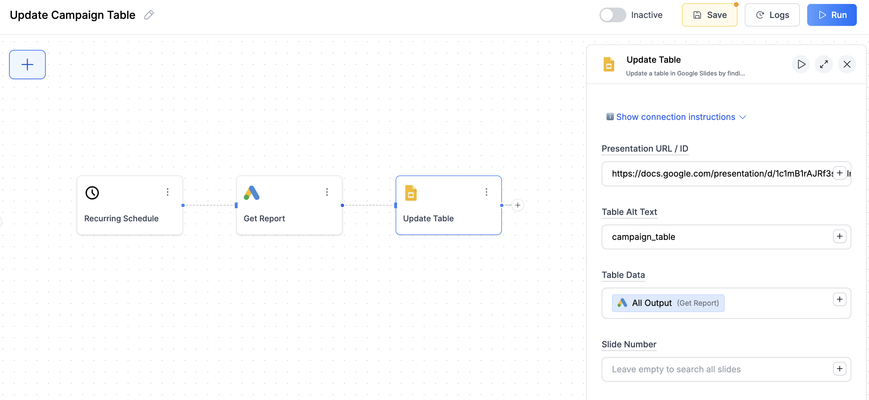 Google Slides node