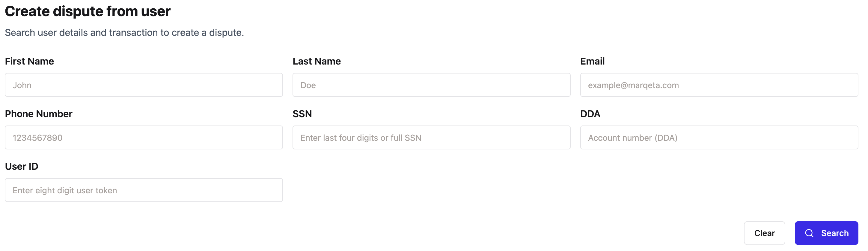 Look up disputes cases from a specific user screen