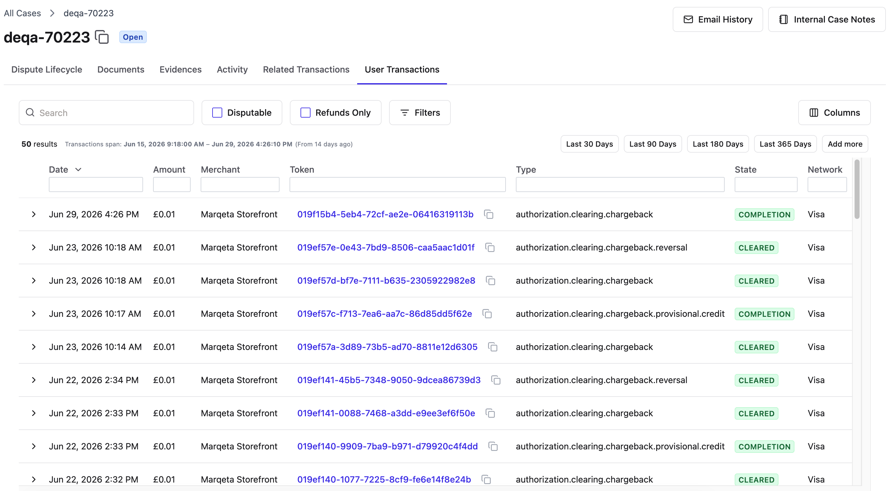 User transactions tab screen