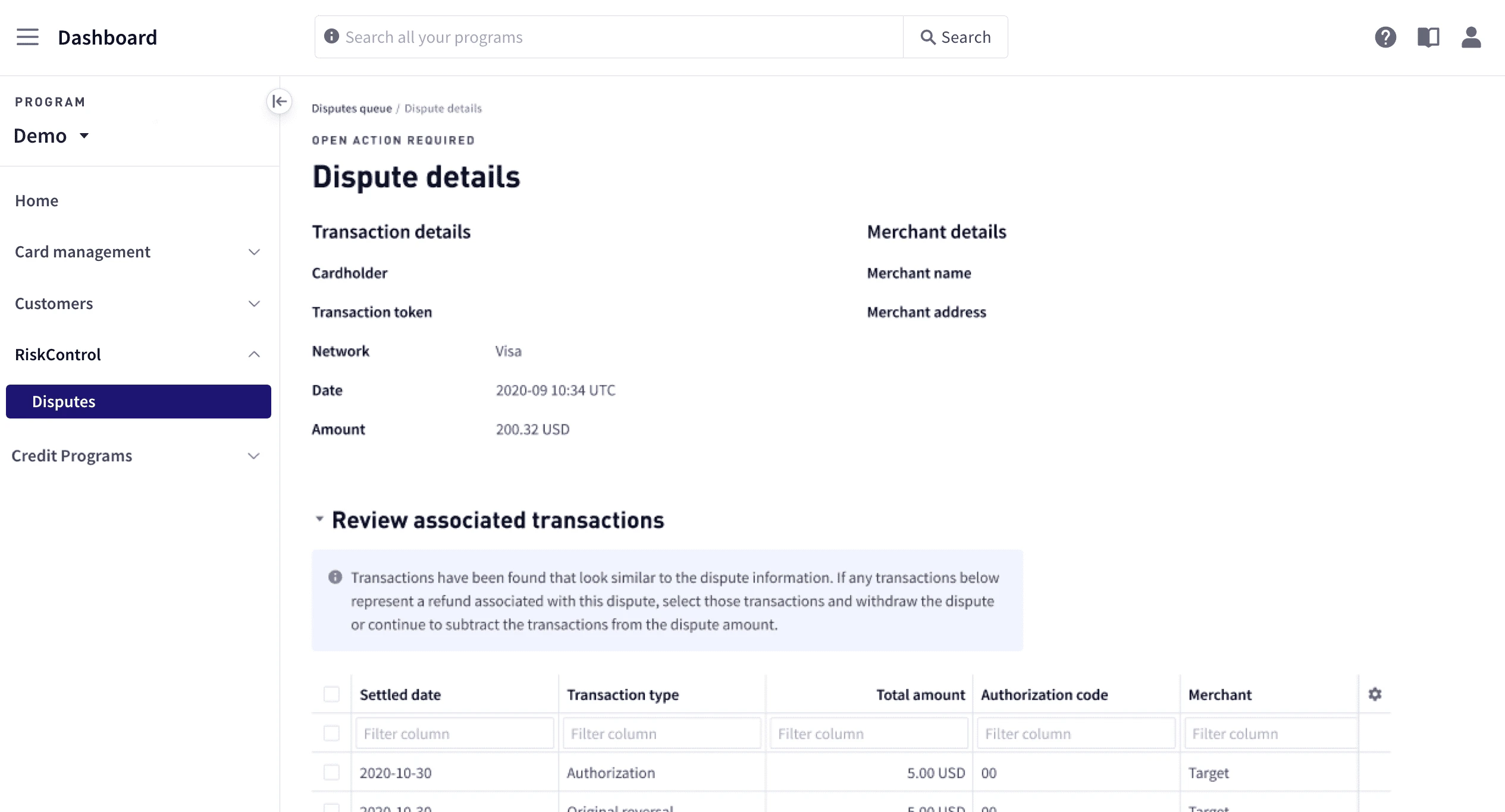 Review associated transactions