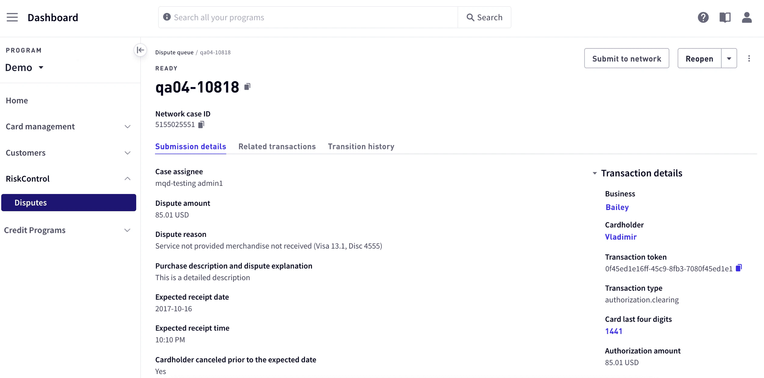 View dispute details