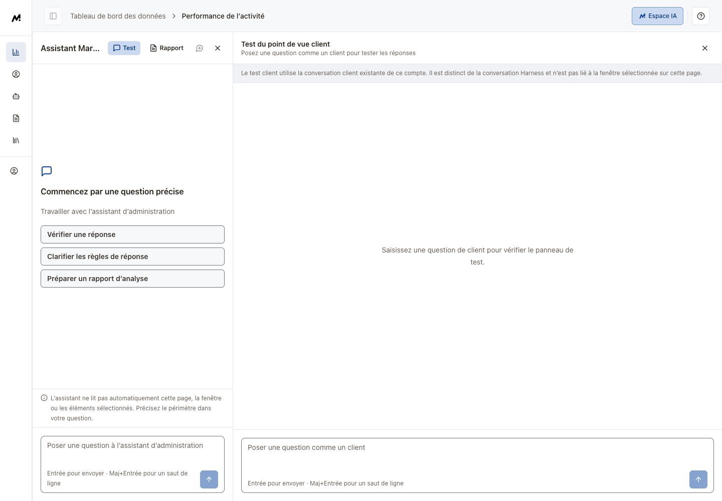 Test client en français : question, réponse et état du tour
