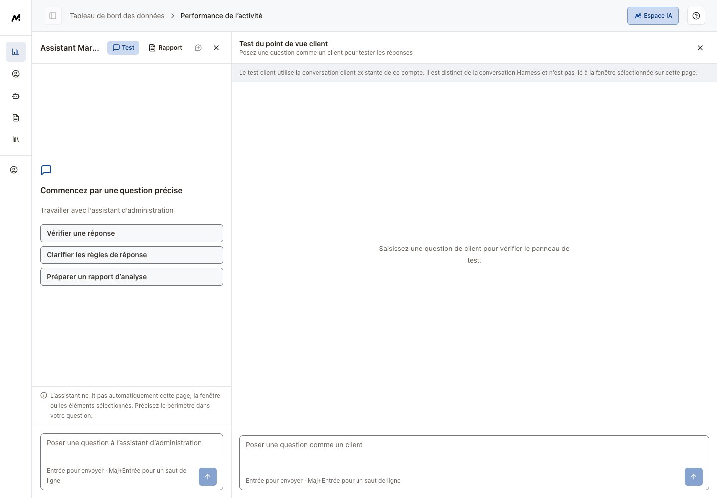 Test client en français : question, réponse et état du tour