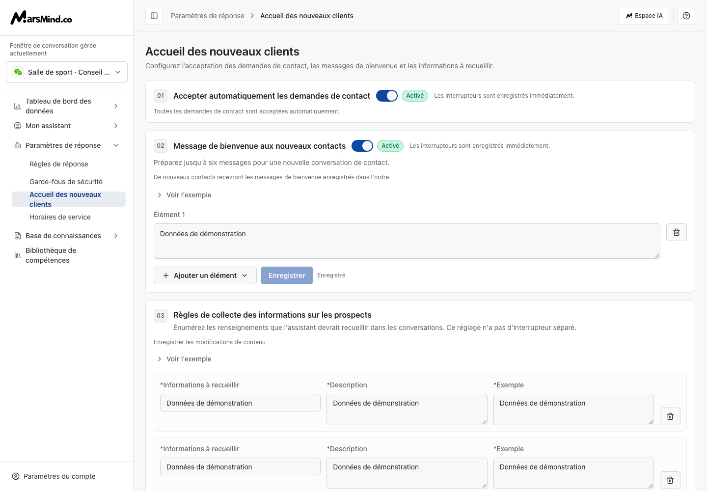 Nouveaux contacts : demandes d'amis, bienvenue et collecte