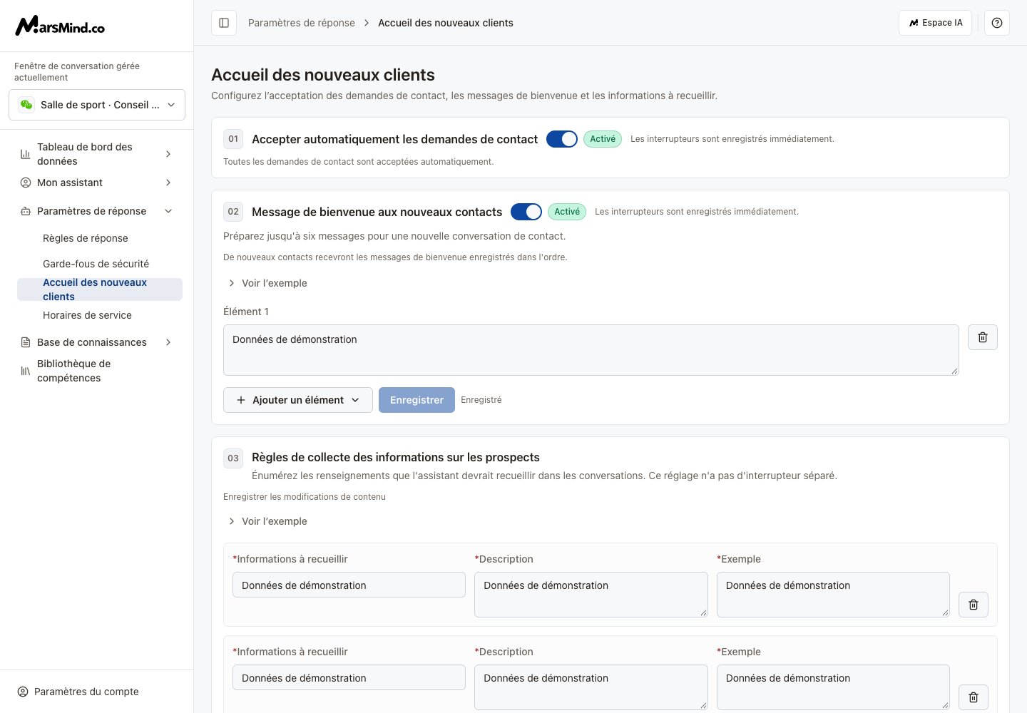 Nouveaux contacts : demandes d'amis, bienvenue et collecte