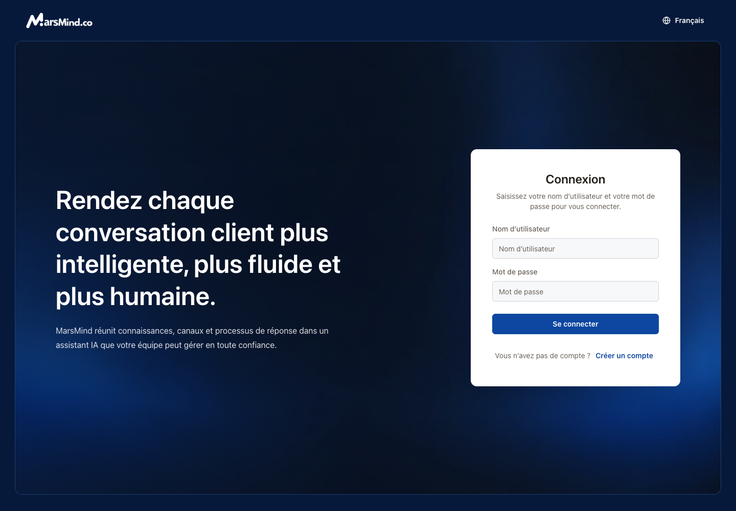 Connexion en français : identifiant, mot de passe et bouton de connexion