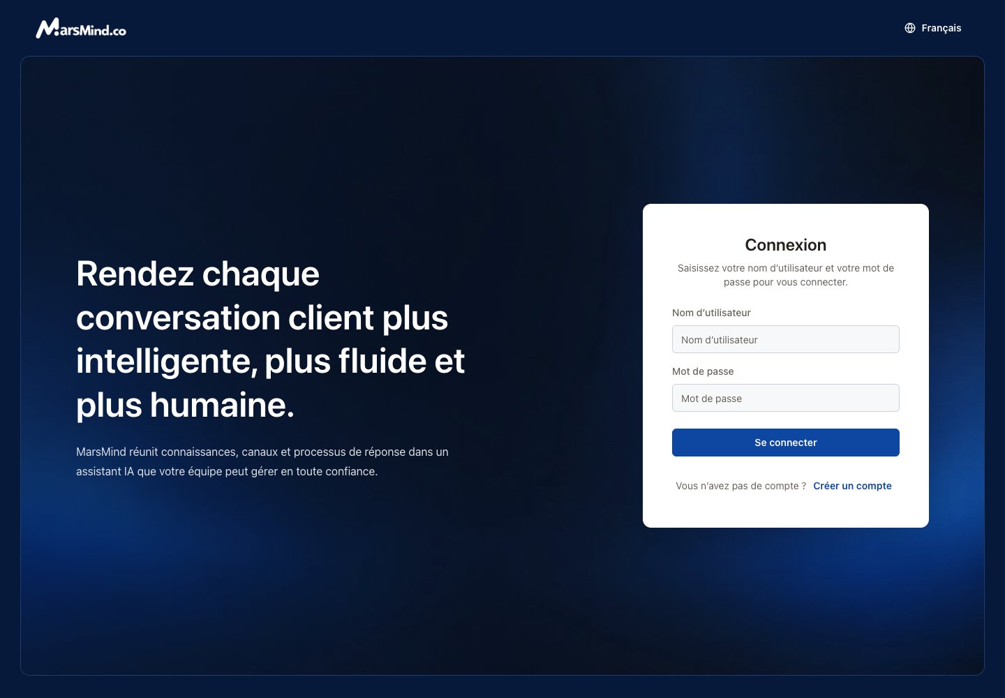 Connexion en français : identifiant, mot de passe et bouton de connexion
