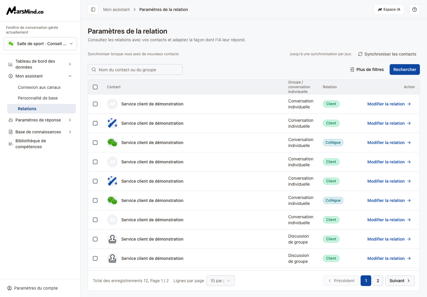 Relations en français : contacts, rôles et action de modification