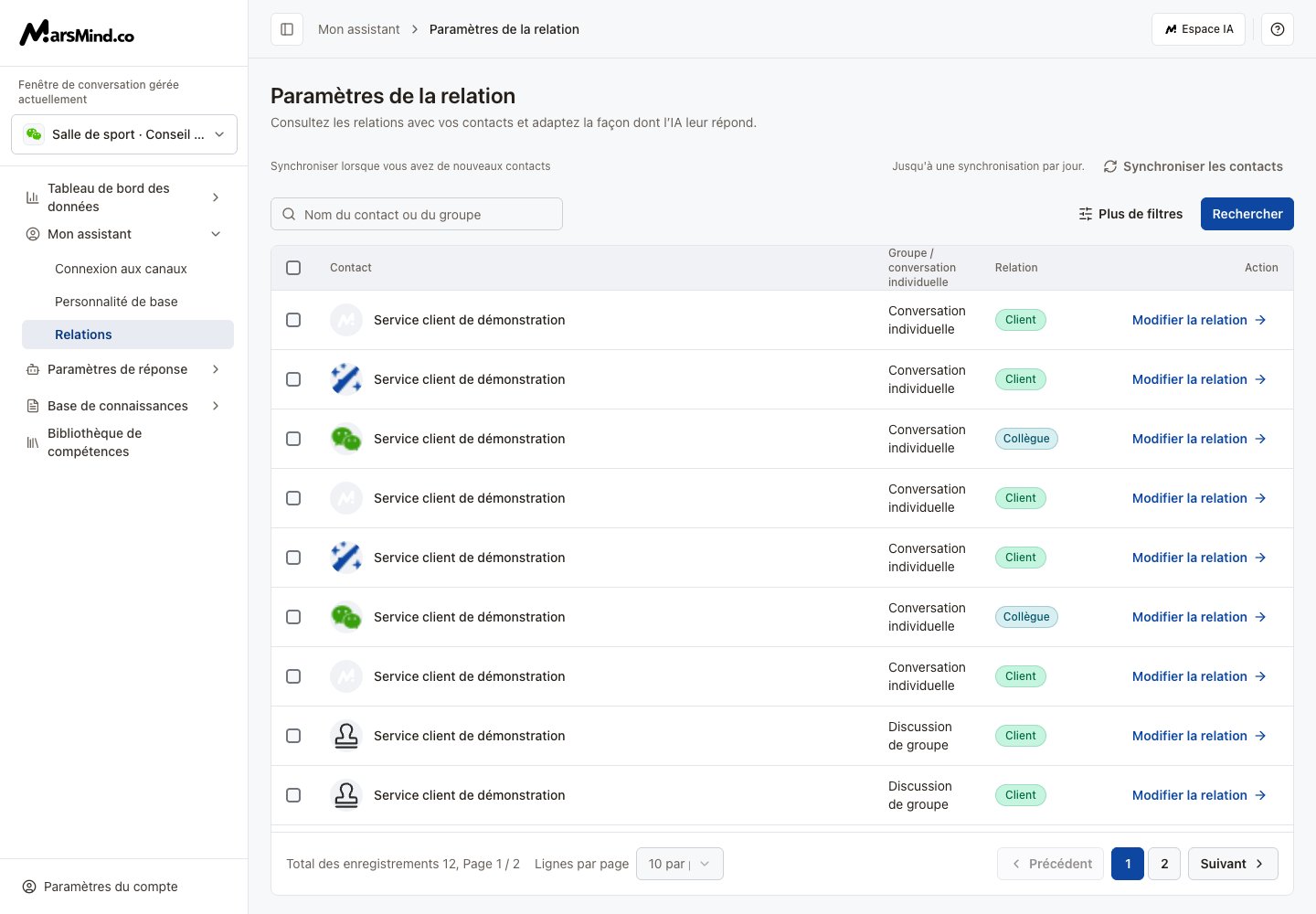 Relations en français : contacts, rôles et action de modification