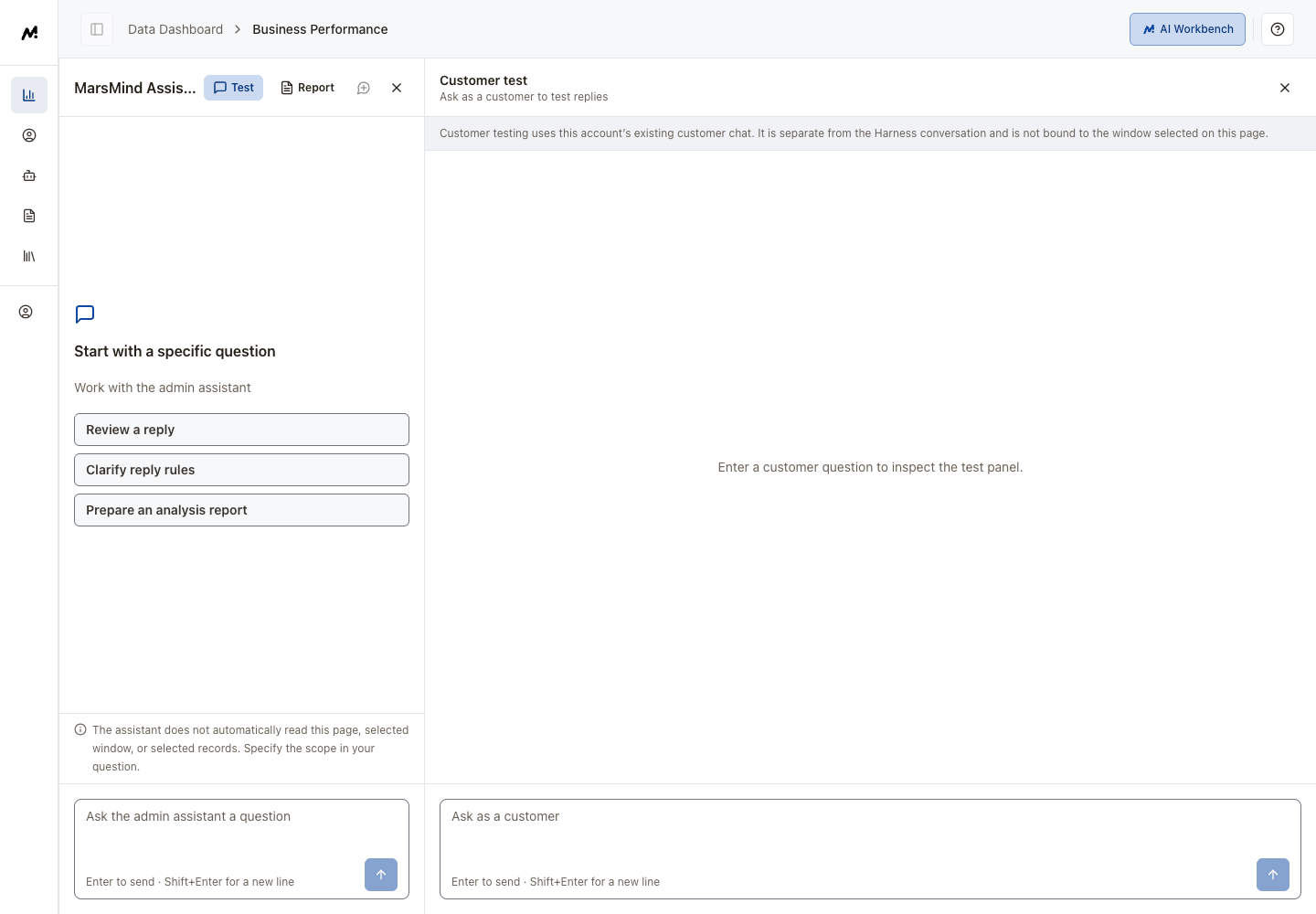 English customer test: question, reply and turn status