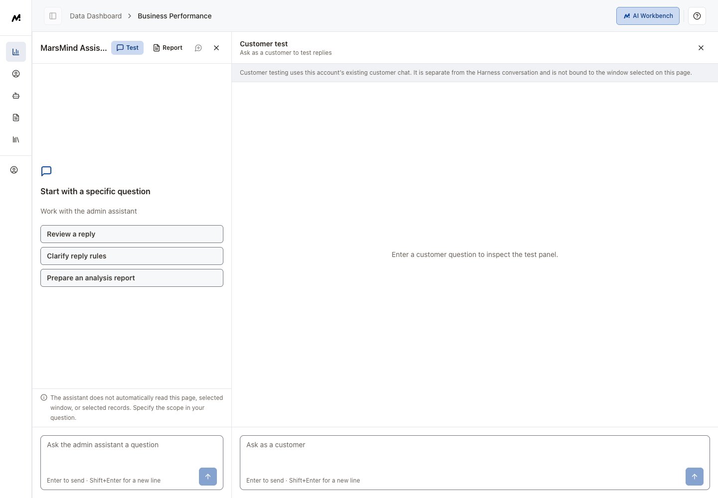 English customer test: question, reply and turn status