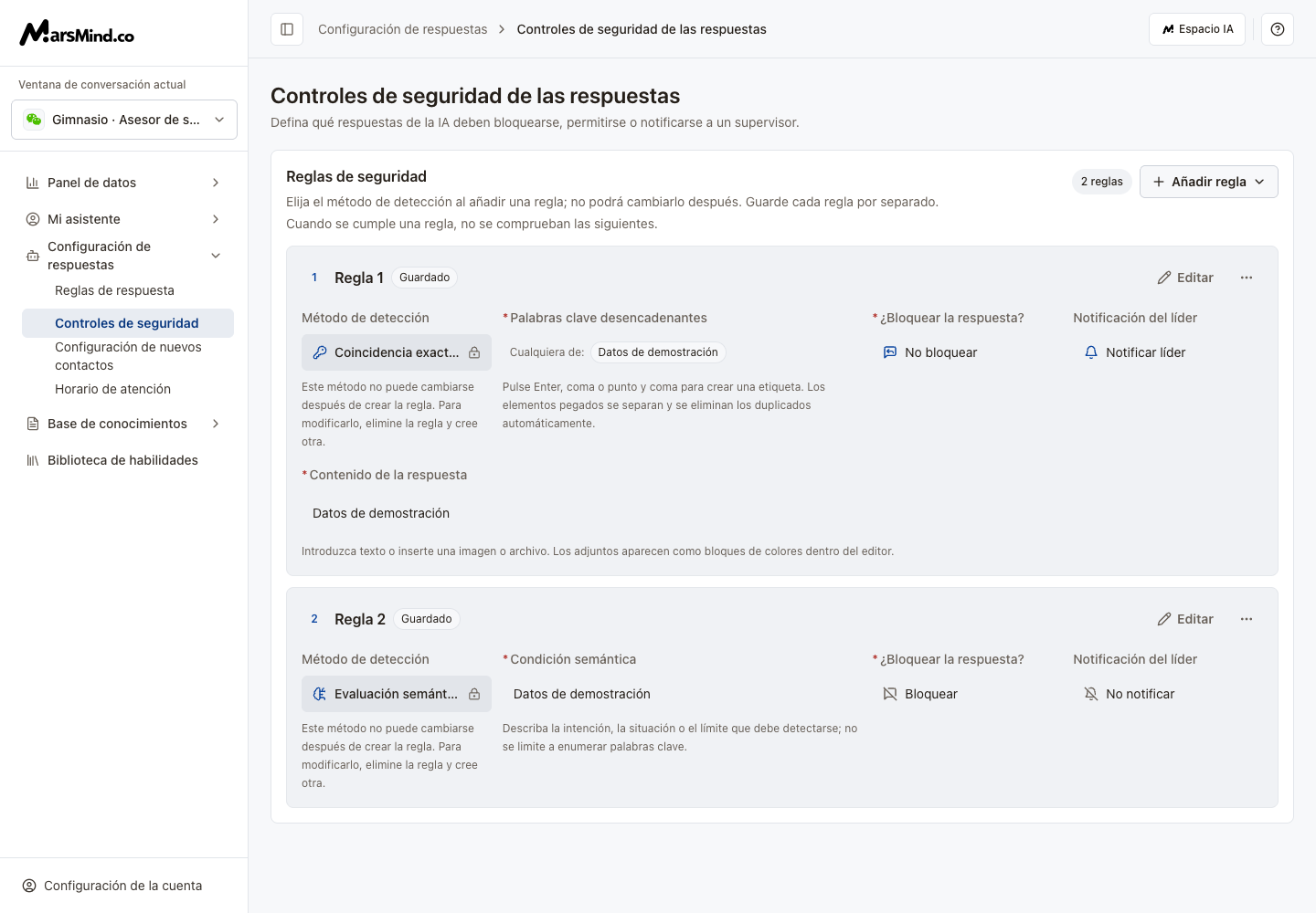 Guardas de seguridad: reglas, detección y estado guardado