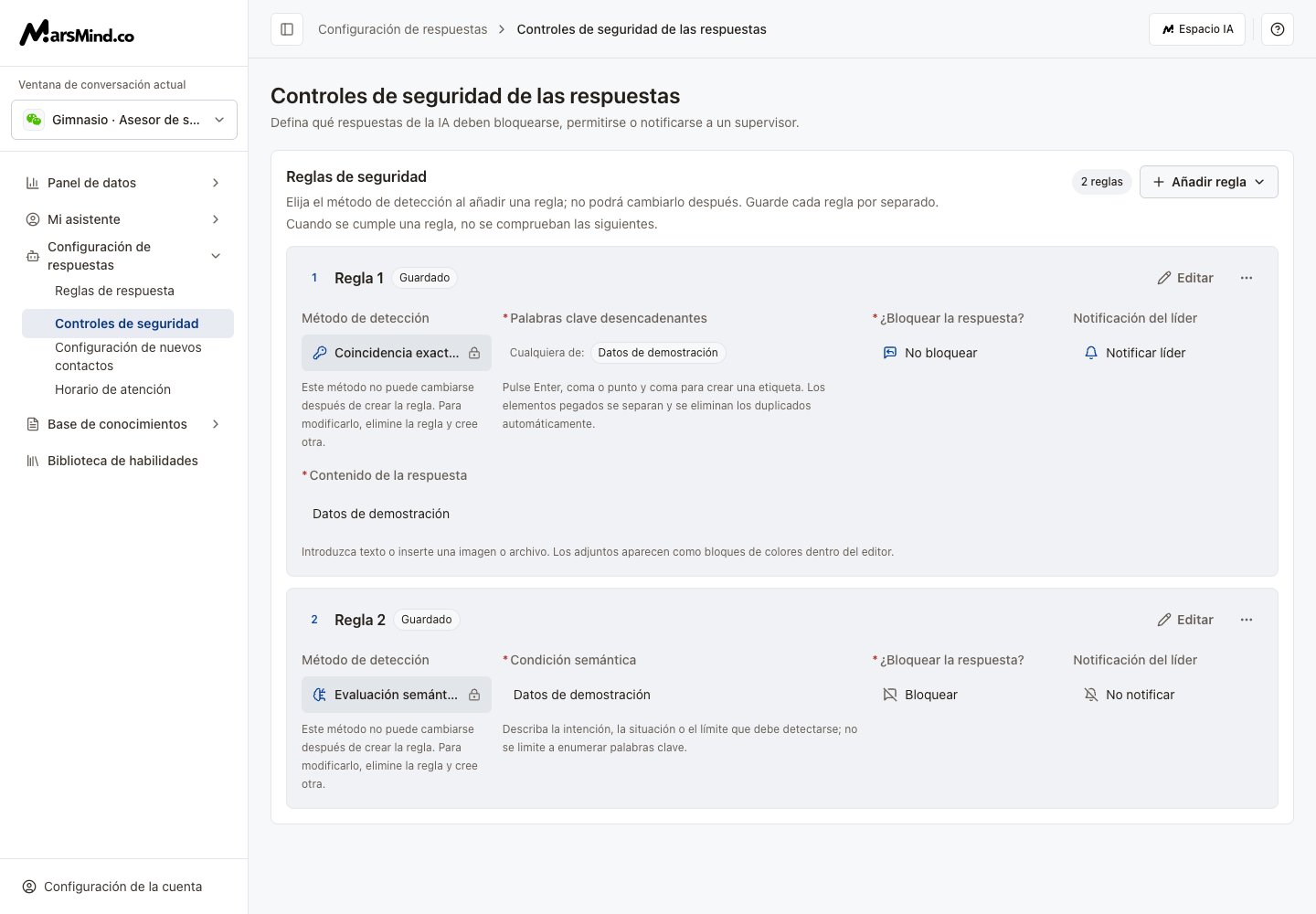 Guardas de seguridad: reglas, detección y estado guardado