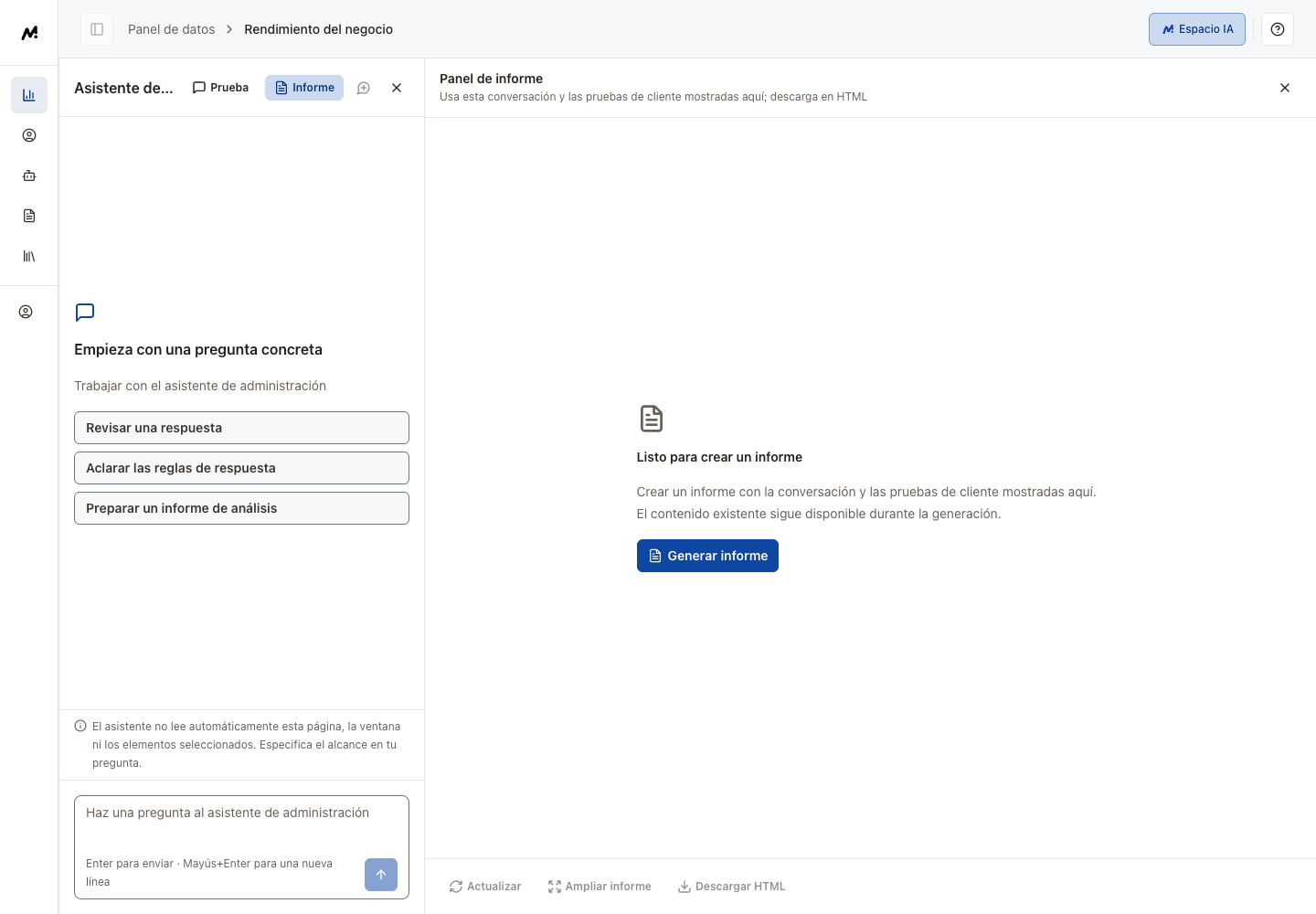 Informe en español: contenido, lectura ampliada y descarga HTML