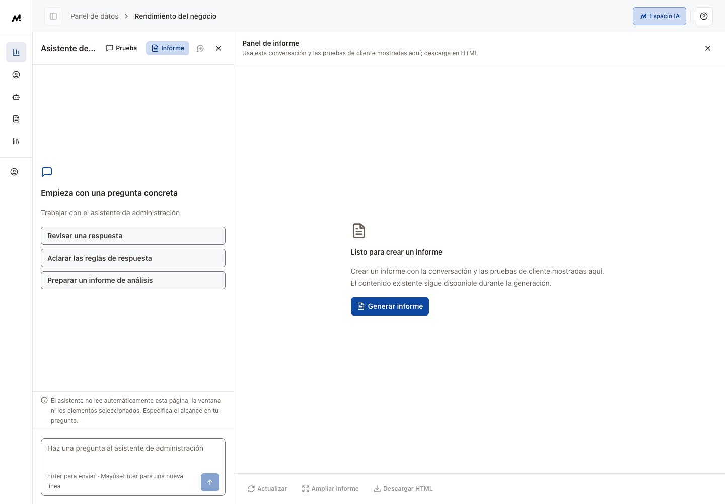 Informe en español: contenido, lectura ampliada y descarga HTML