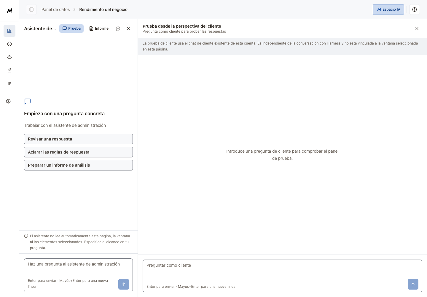 Prueba de cliente en español: pregunta, respuesta y estado del turno