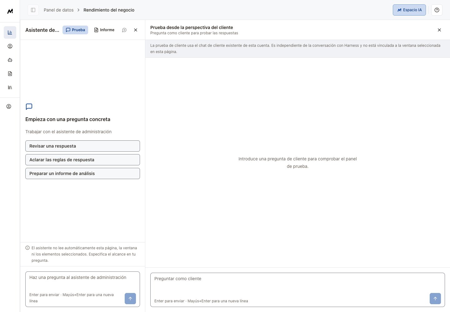 Prueba de cliente en español: pregunta, respuesta y estado del turno