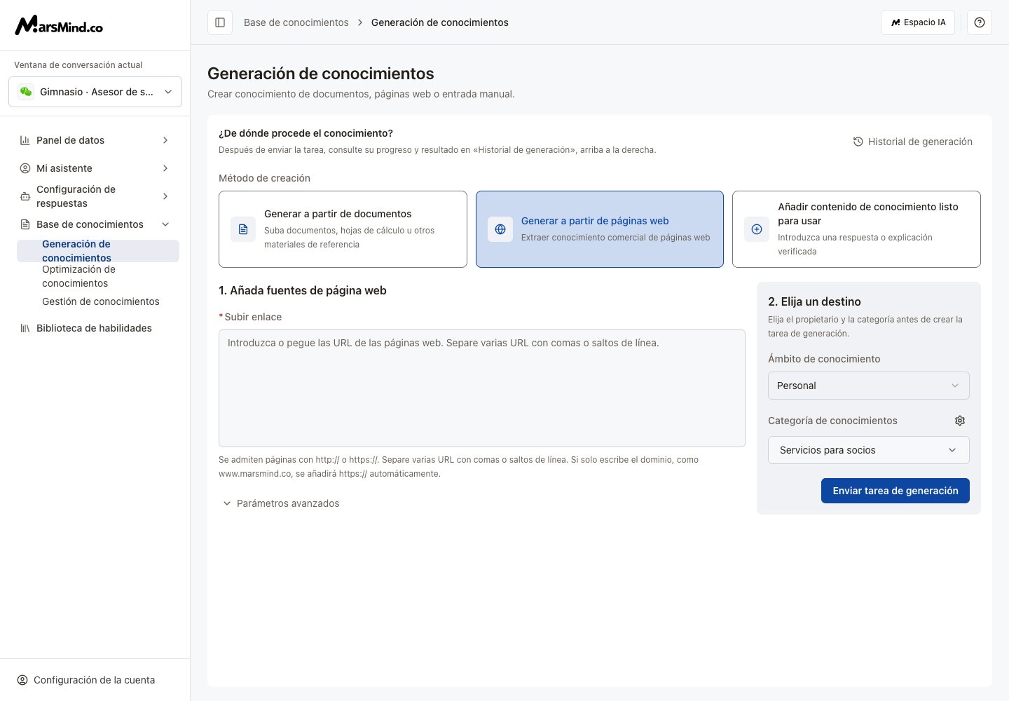 Generación web con URL y parámetros de rastreo