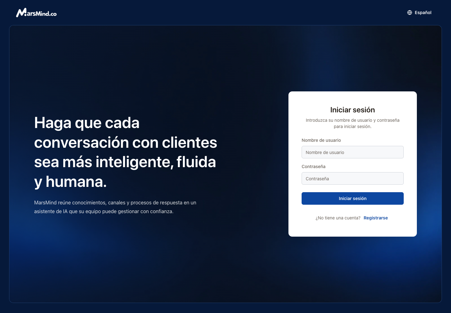 Inicio de sesión en español: usuario, contraseña y botón de acceso