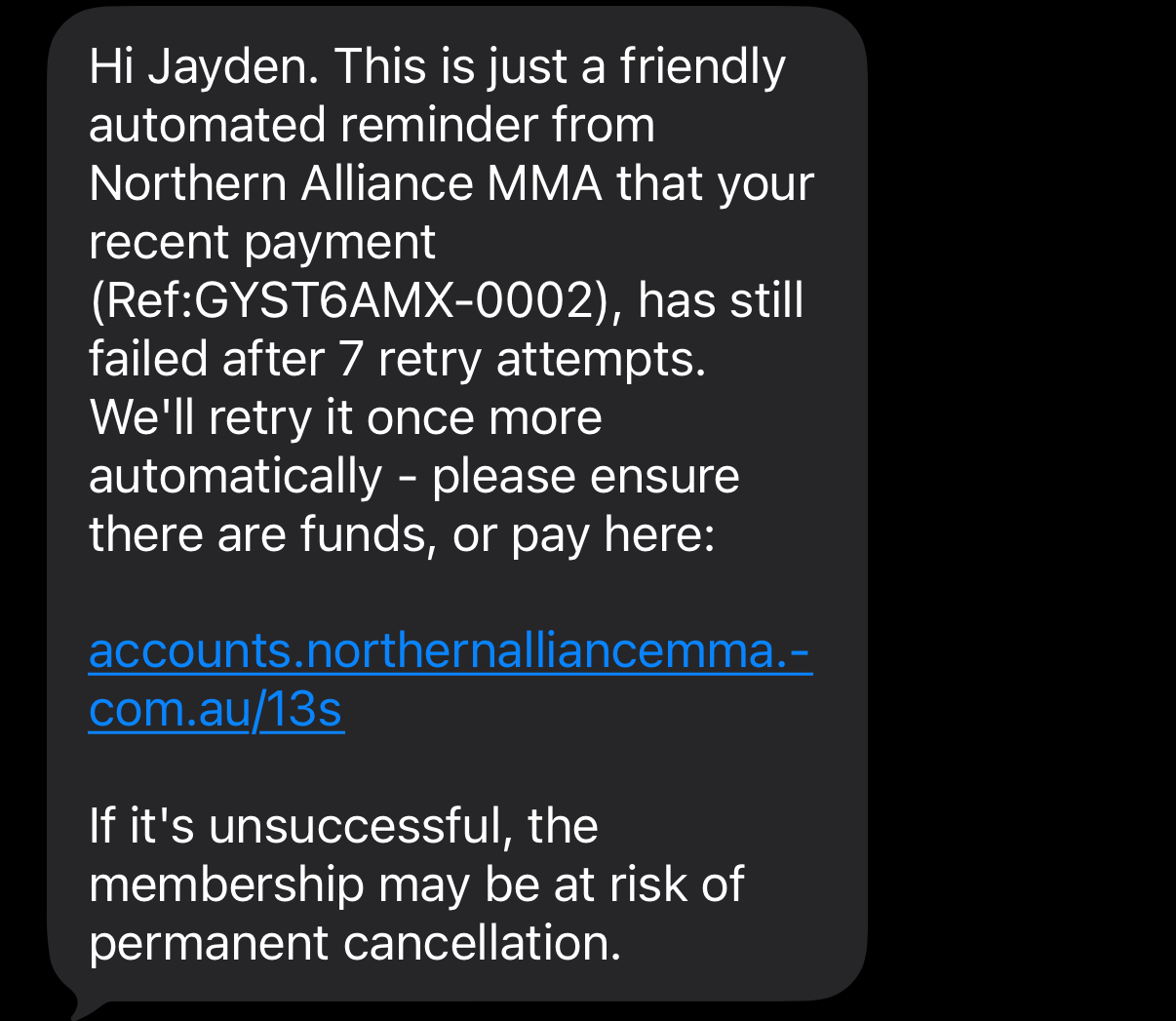 Final SMS reminder before cancellation Final SMS reminder before cancellation