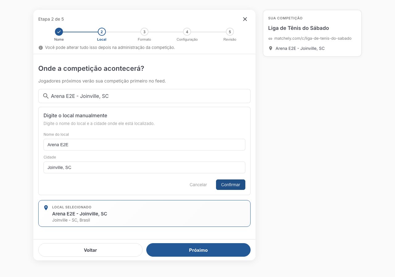 Segundo passo do assistente, com o nome do local e a cidade preenchidos manualmente