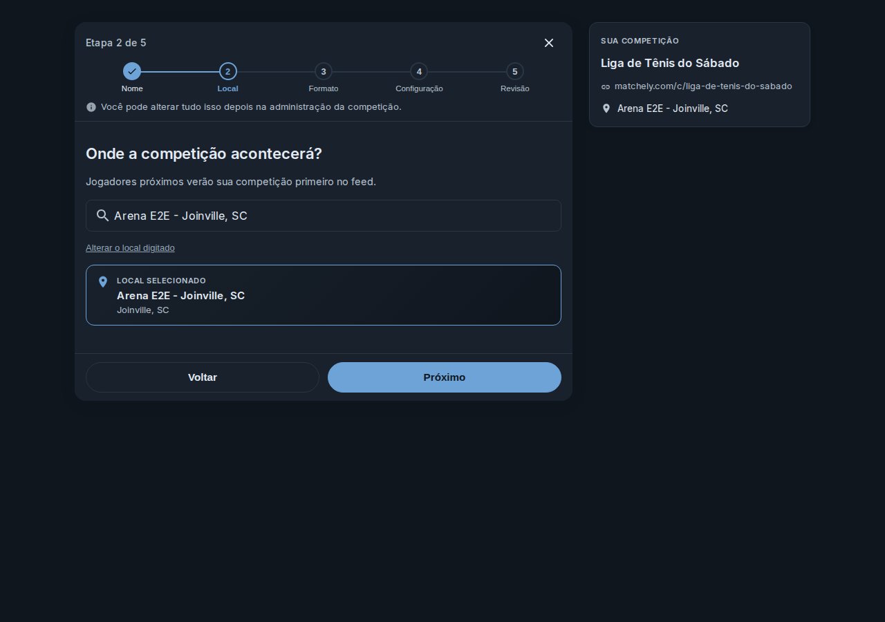 Segundo passo do assistente, com o nome do local e a cidade preenchidos manualmente