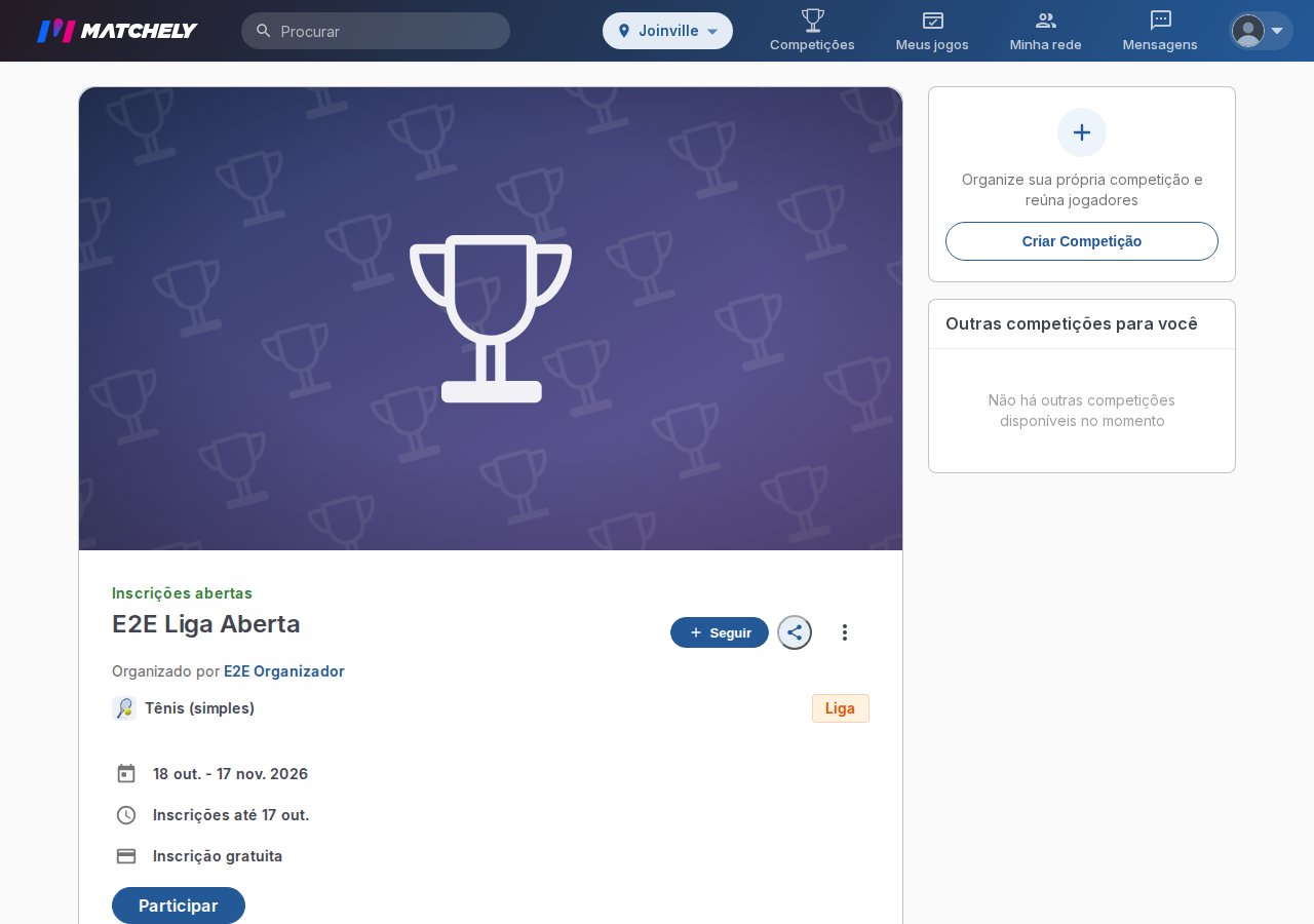 Página pública da competição com o botão Participar em destaque