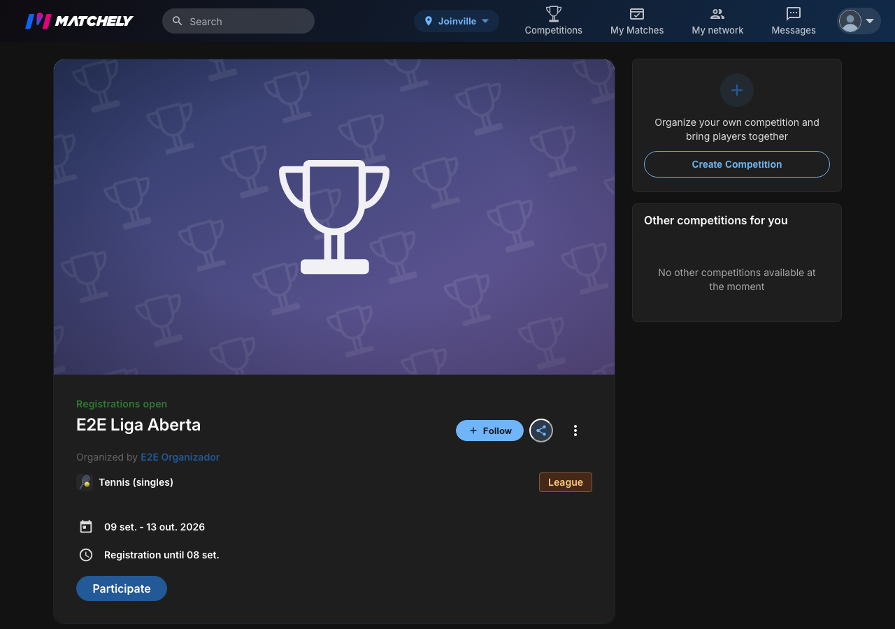 Public competition page with the Participate button at the bottom of the competition card