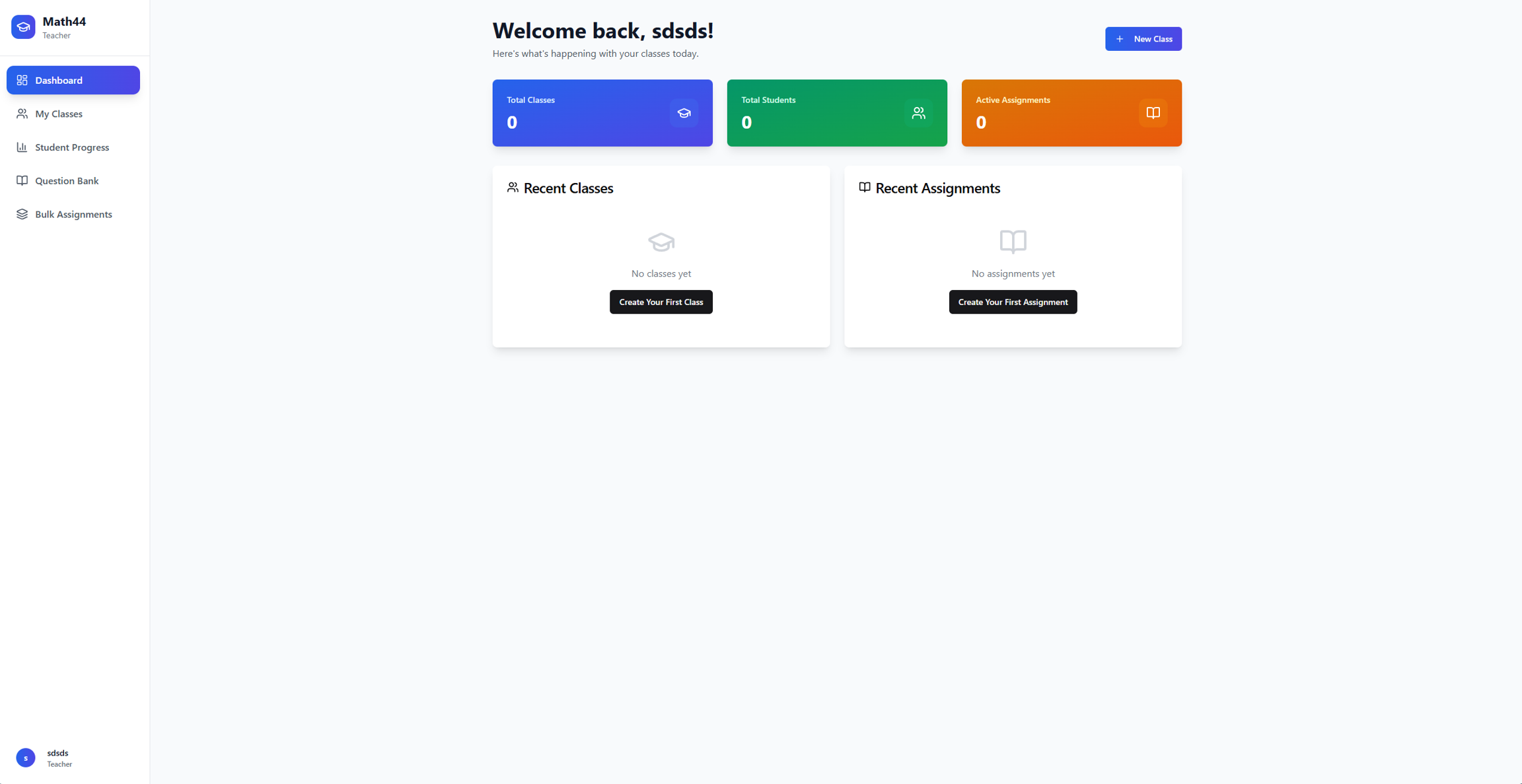 Teacher Dashboard Empty