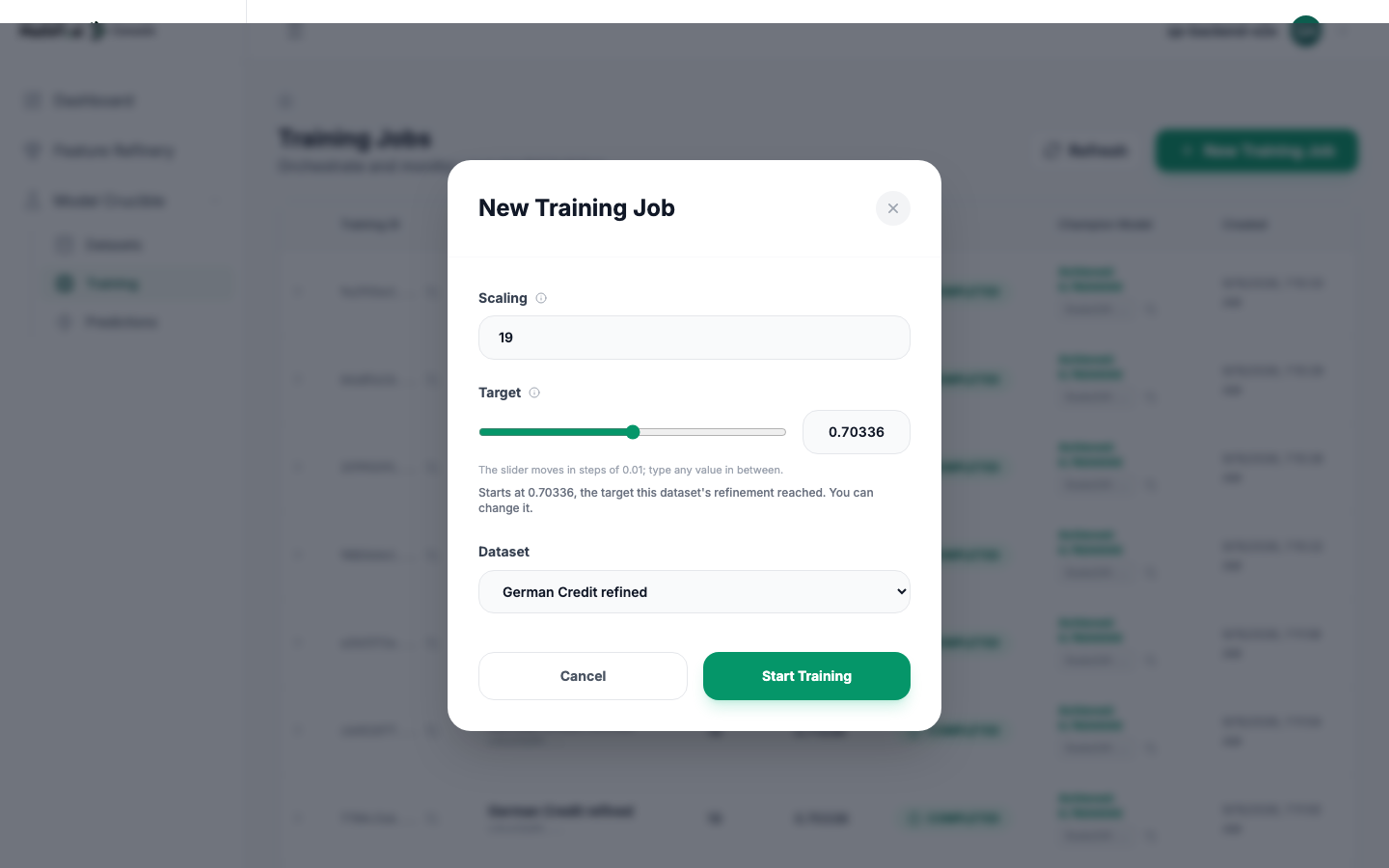 New training job