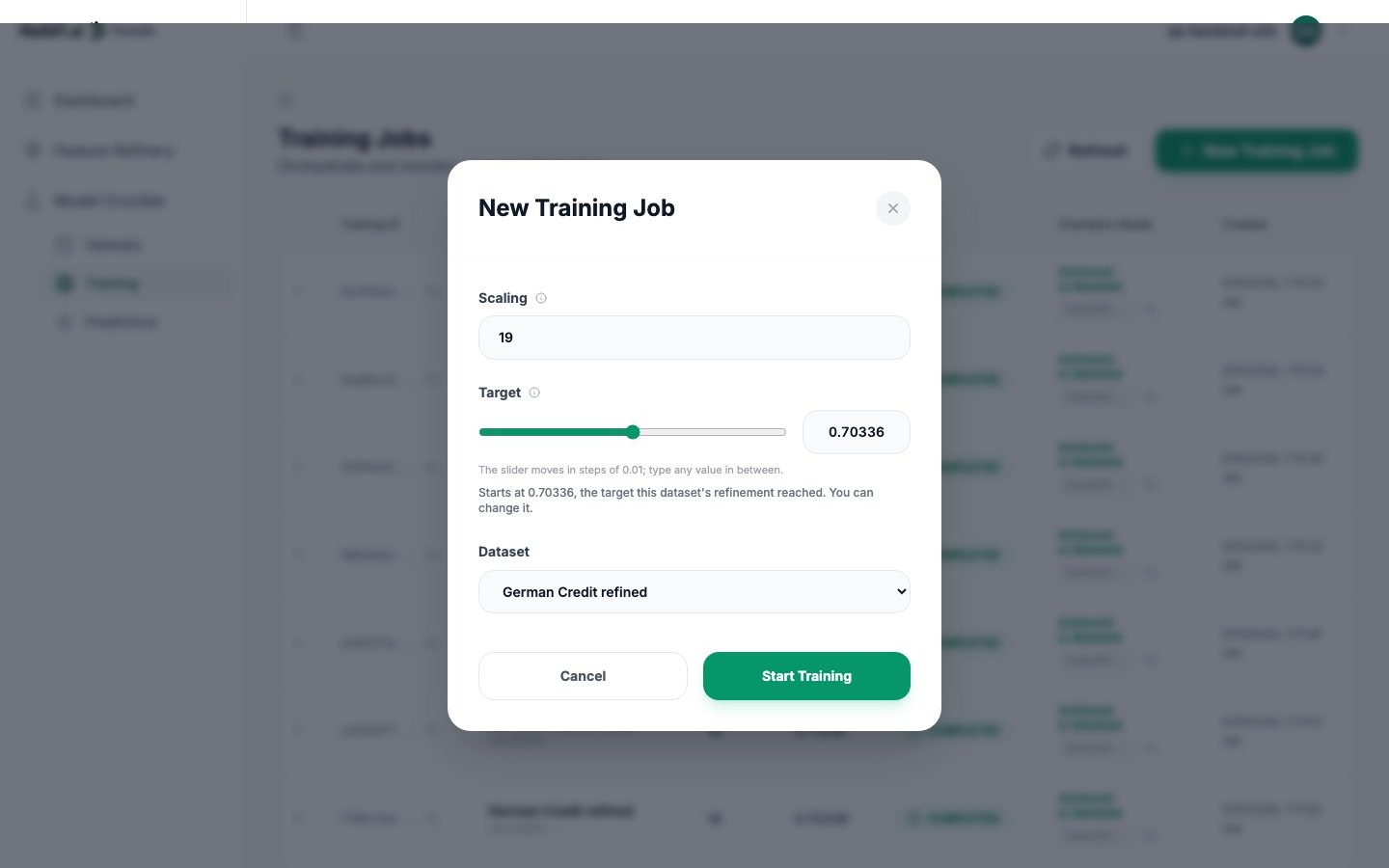 New training job