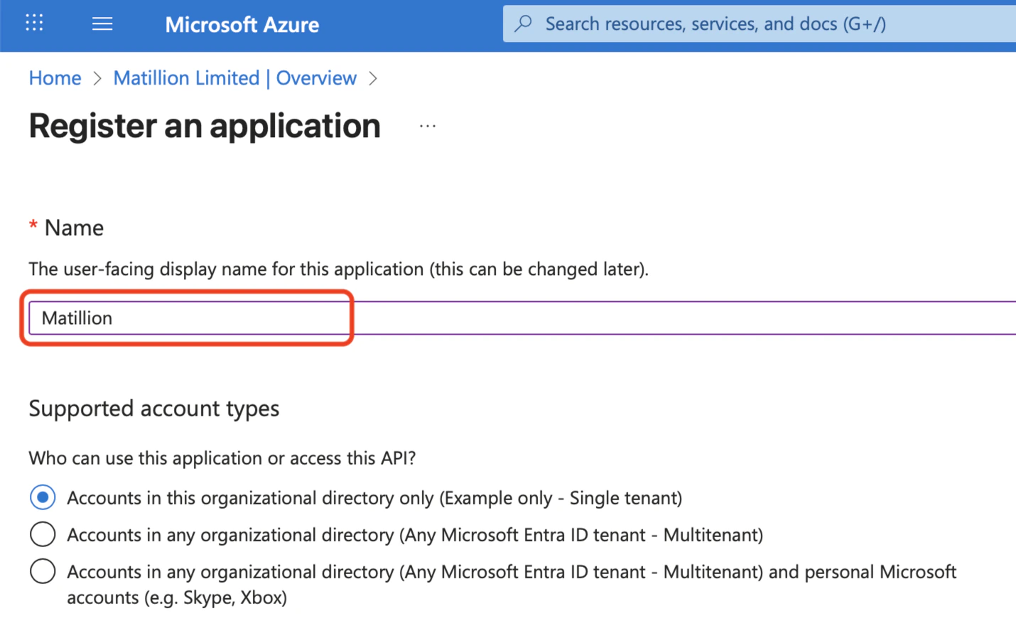 Enter application name