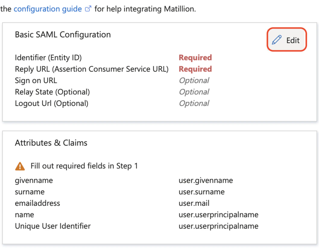 Edit Basic SAML Configuration