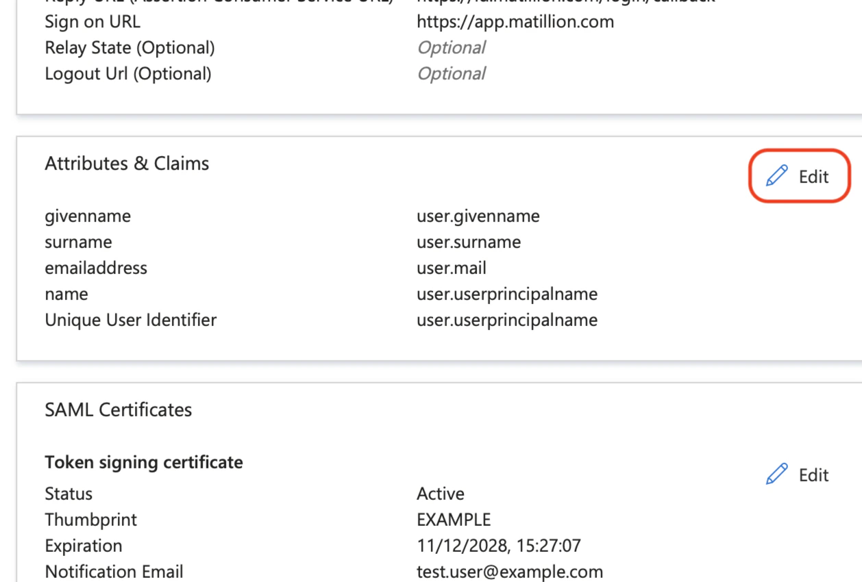 Attributes & Claims selection