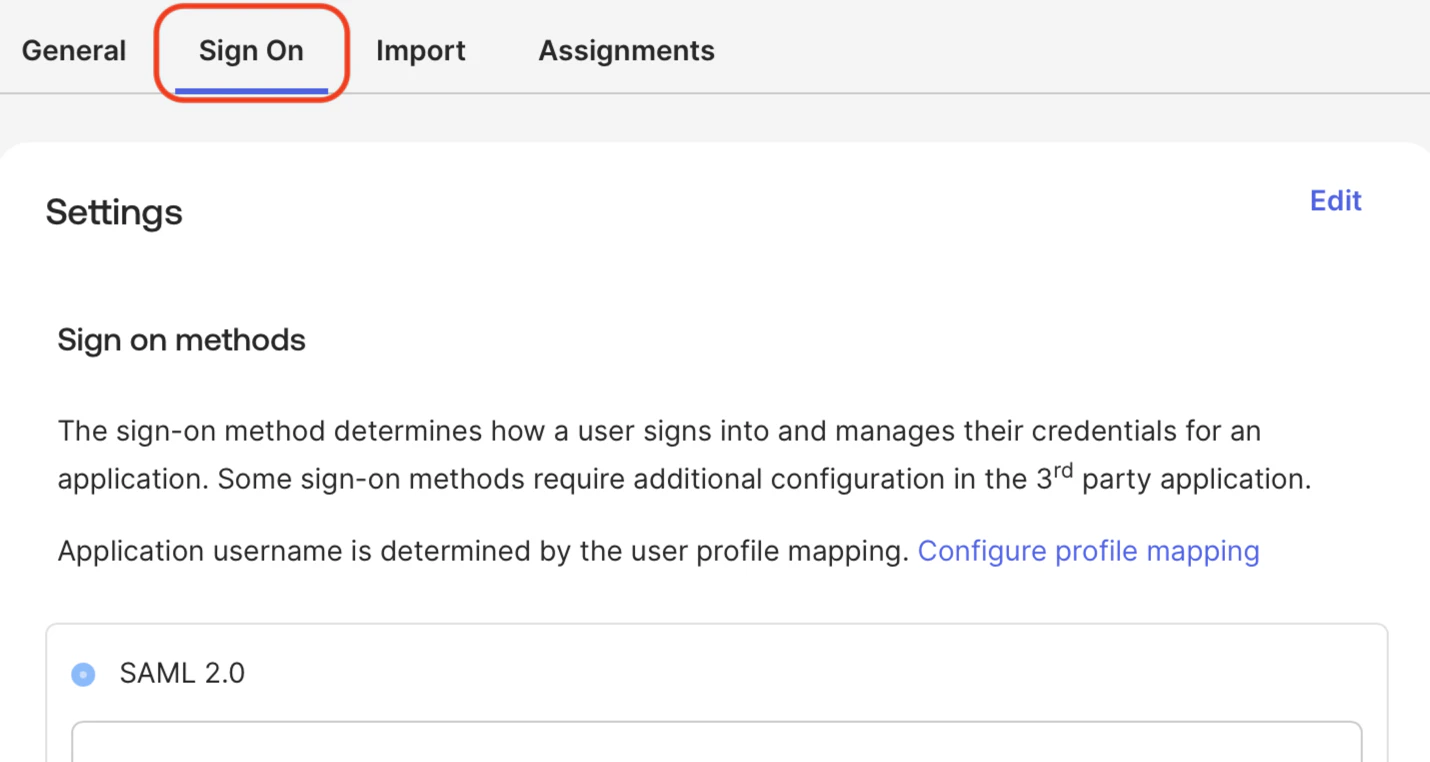 Sign On tab selected