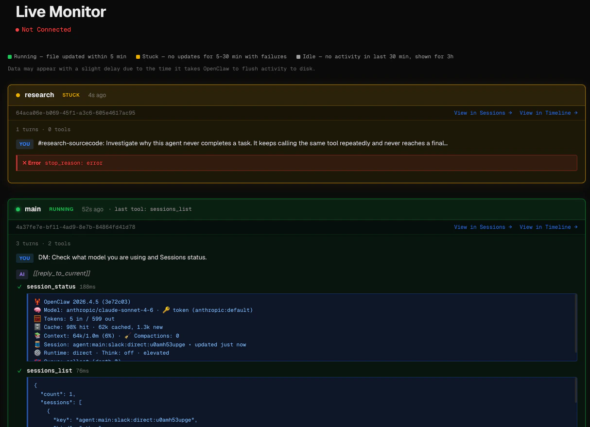 Live Monitor — real-time agent activity stream