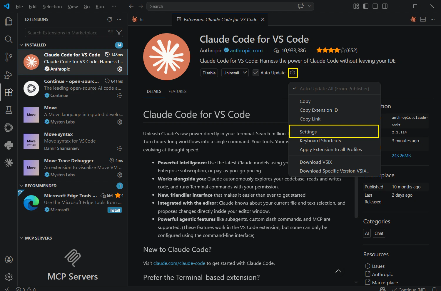 VS Code Claude Code 设置界面