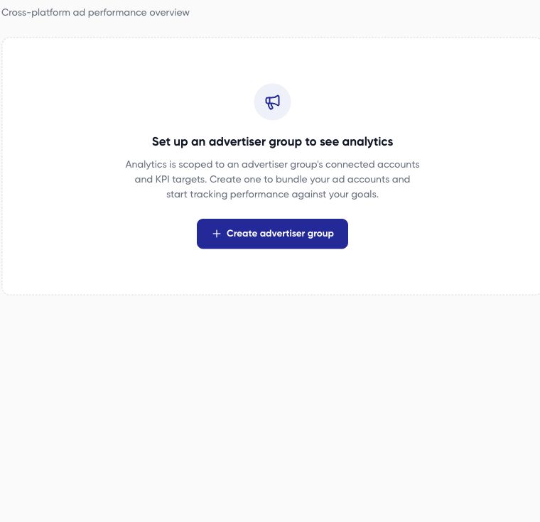 Analytics empty state requesting an advertiser group