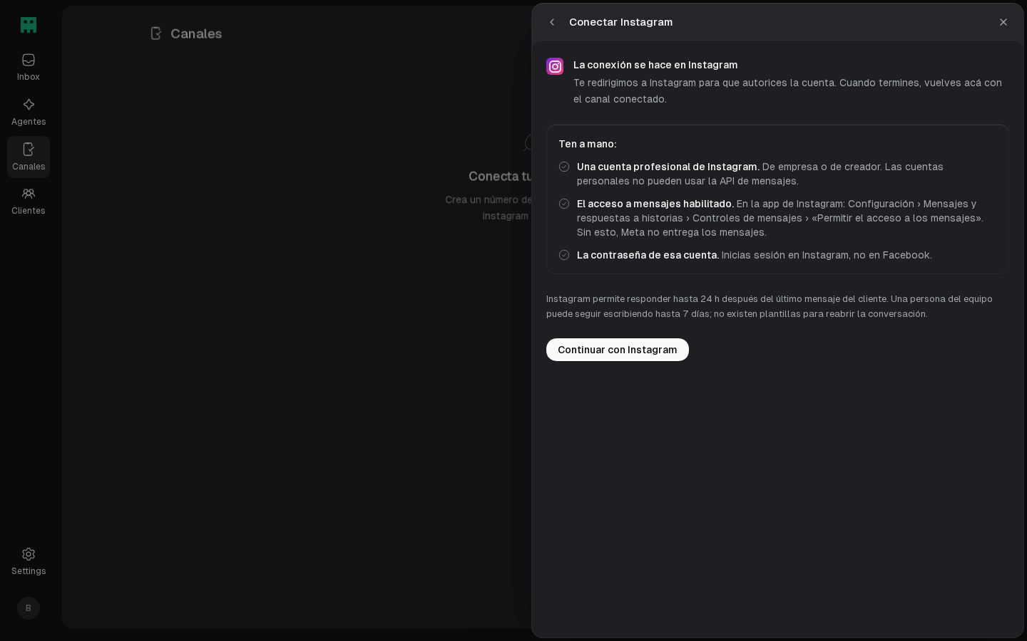Requisitos para conectar una cuenta de Instagram