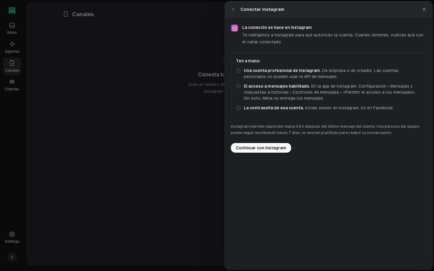 Requisitos para conectar una cuenta de Instagram