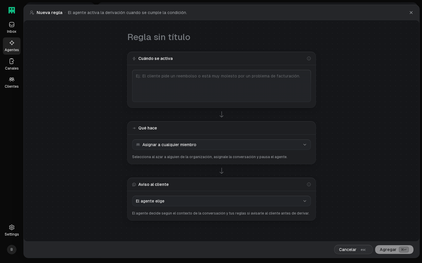 Editor de una regla de derivación