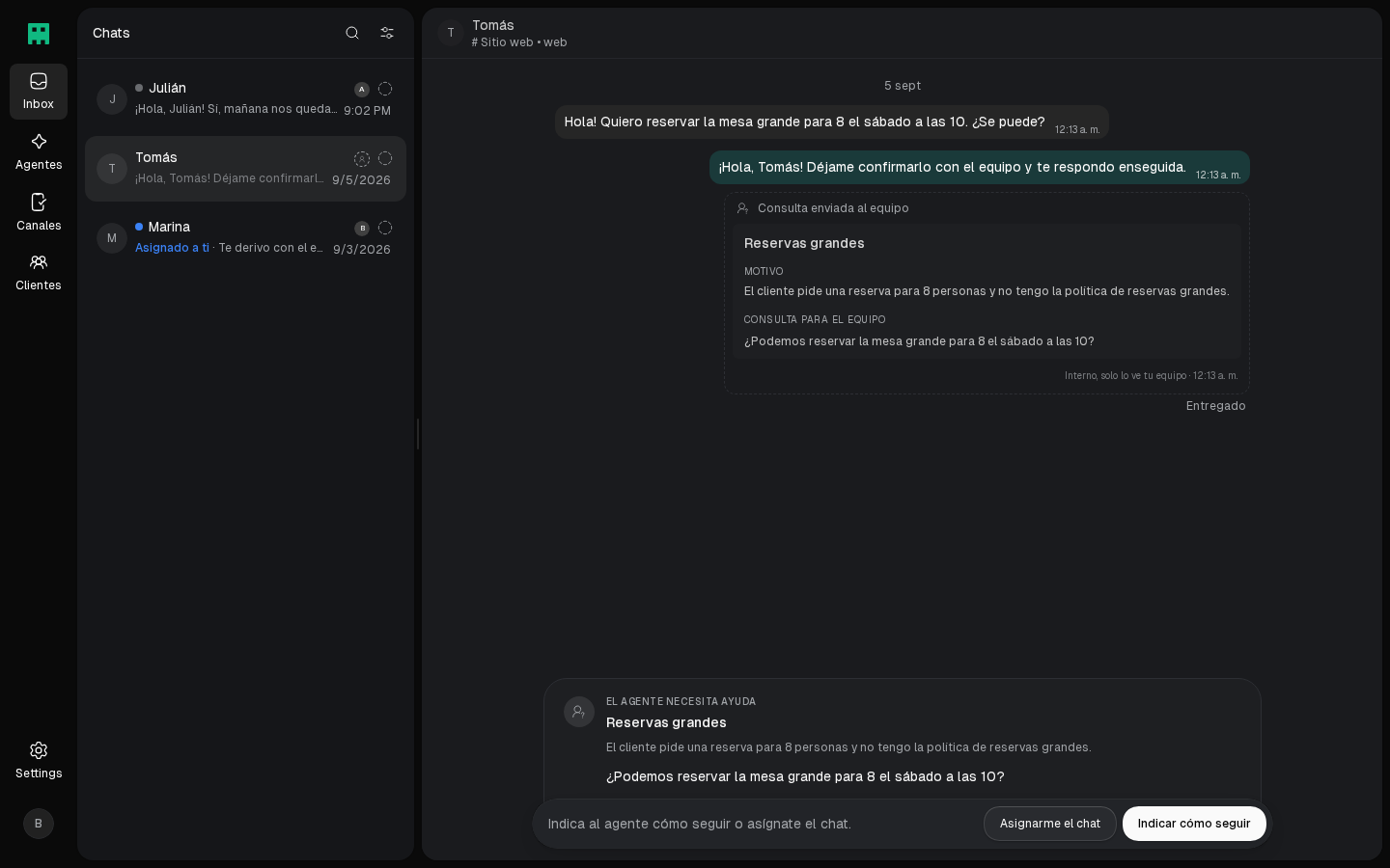 Consulta pendiente del agente con sus dos opciones